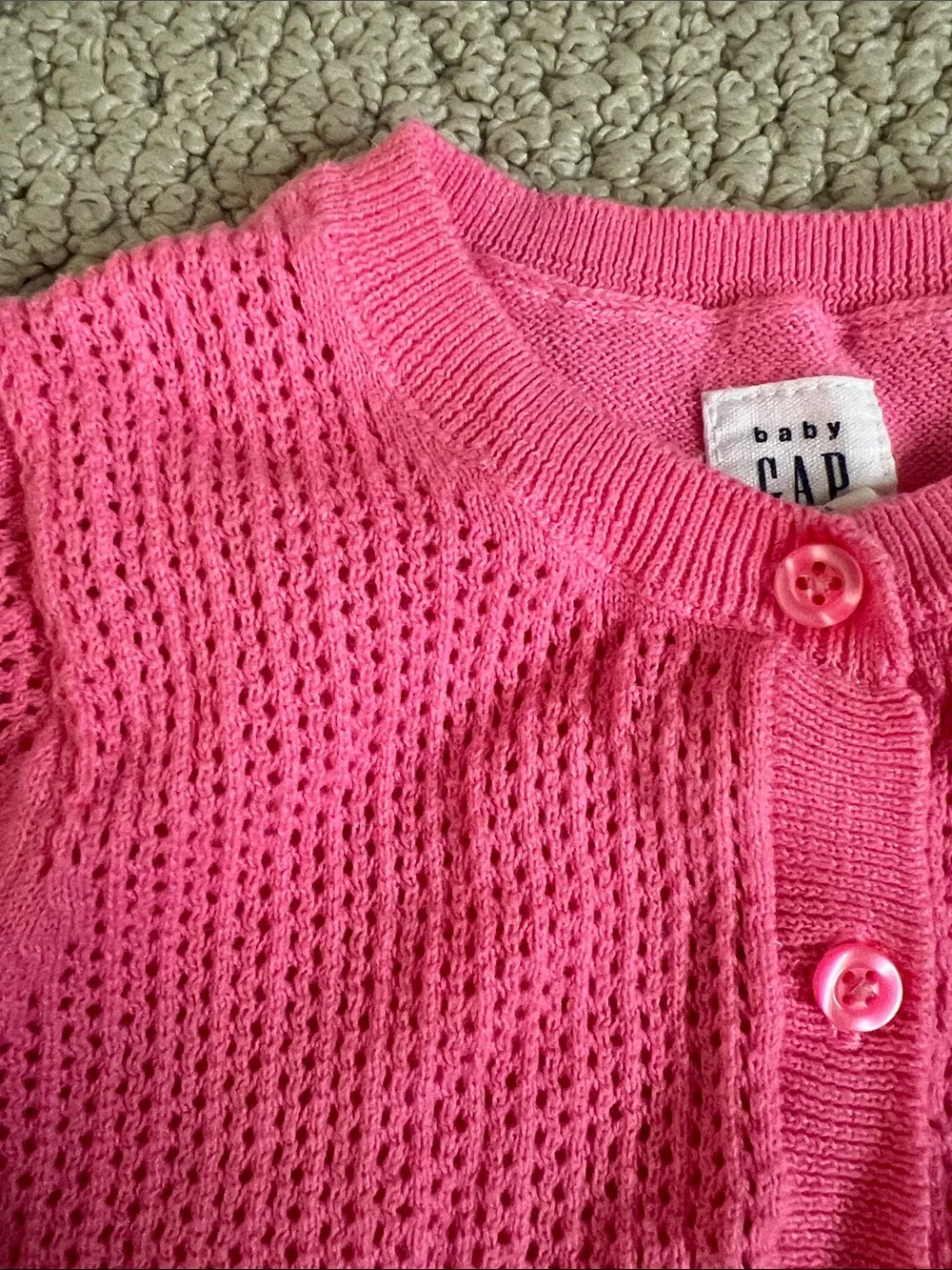 BabyGAP Bright Pink Open-Knit Button Cardigan